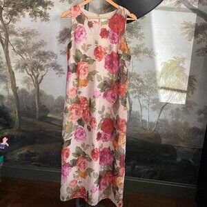 Vintage Floral Midi Dress with Roses, Floral Pattern - Size 8